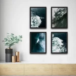 Waves Set 2 Multicolor Decorative Framed Painting (4 Pieces)