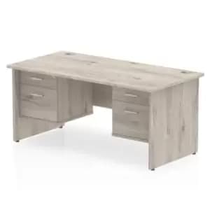 Impulse 1800 Rectangle Panel End Leg Desk Grey Oak 2 x 2 Drawer Fixed Ped