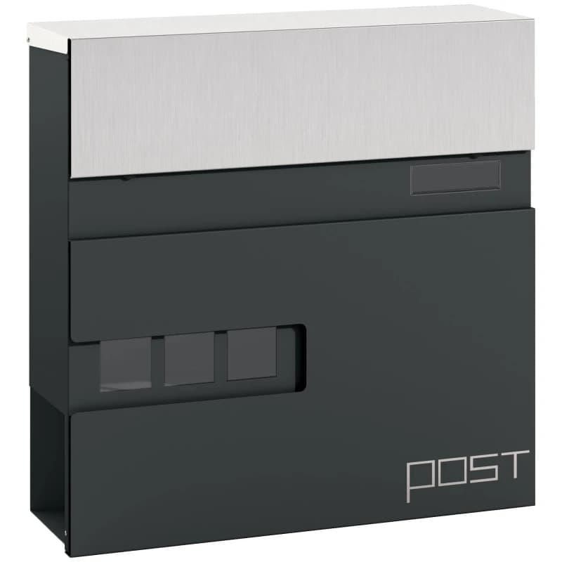 HOMCOM Wall Mounted Post Box, Weatherproof Letterbox with Lock, Grey Dark Grey