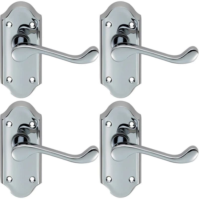 Loops 4x PAIR Victorian Scroll Lever on Short Latch Backplate 112 x 48mm Chrome Multi
