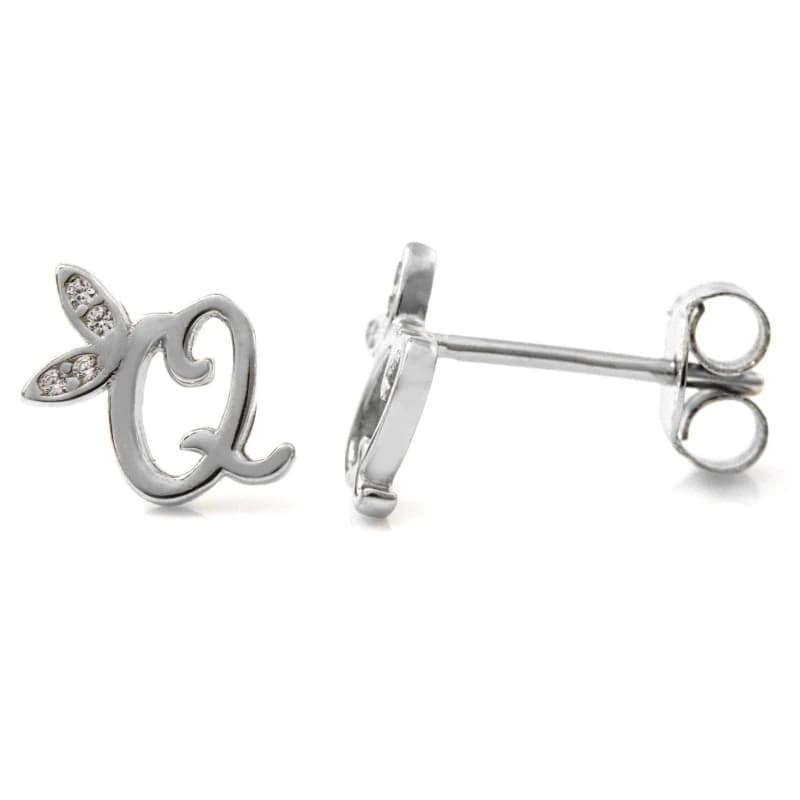 Say It With Winged Initial Earring Pair - Sterling Silver - Q Silver Unisex One Size