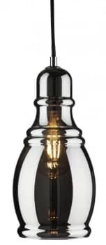 1 Light Ceiling Pendant Chrome, Smokey, Glass, E27