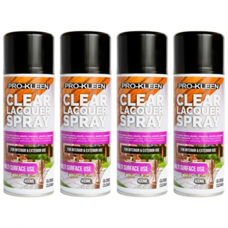 ProKleen Clear Lacquer Spray Protects & Seals Multi Surface Use Gloss 4 x 400ml Clear