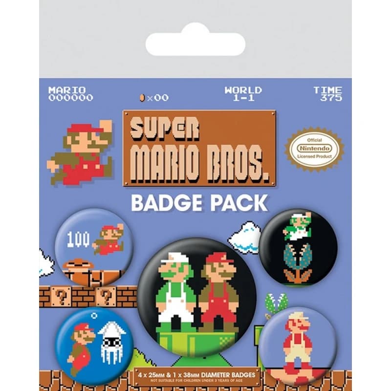 Super Mario Retro Badge Set (Pack of 5) Multi