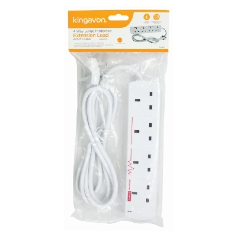 Kingavon 4 Way Surge Protected Extension Lead With 2M Cable
