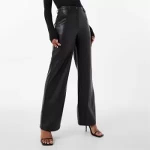Jack Wills Faux Leather Straight Leg Trousers - Black