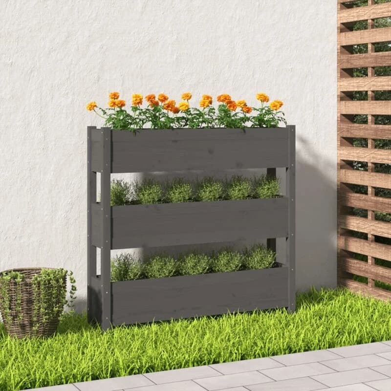 vidaXL Planter Grey 112x25x104.5cm Solid Wood Pine, Grey 823922