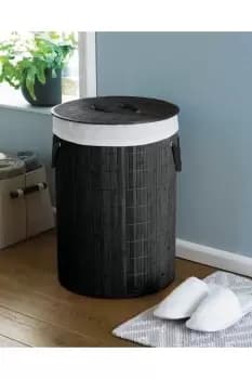 Round Bamboo Laundry Hamper Charcoal