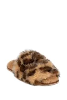 Faux Fur Animal Double Strap Slider Slippers