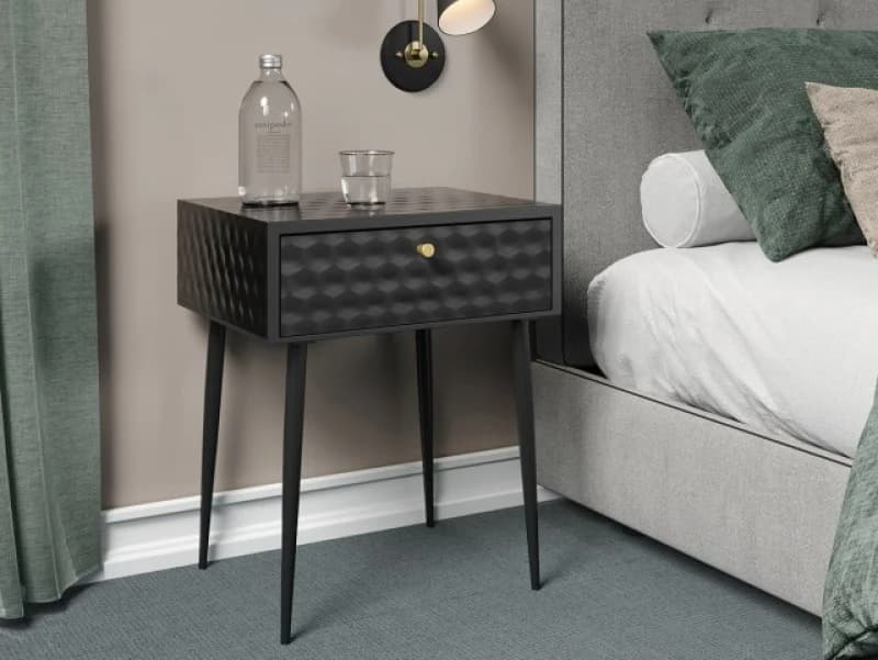 Core Saturn 1 Drawer Black Metal Bedside Table