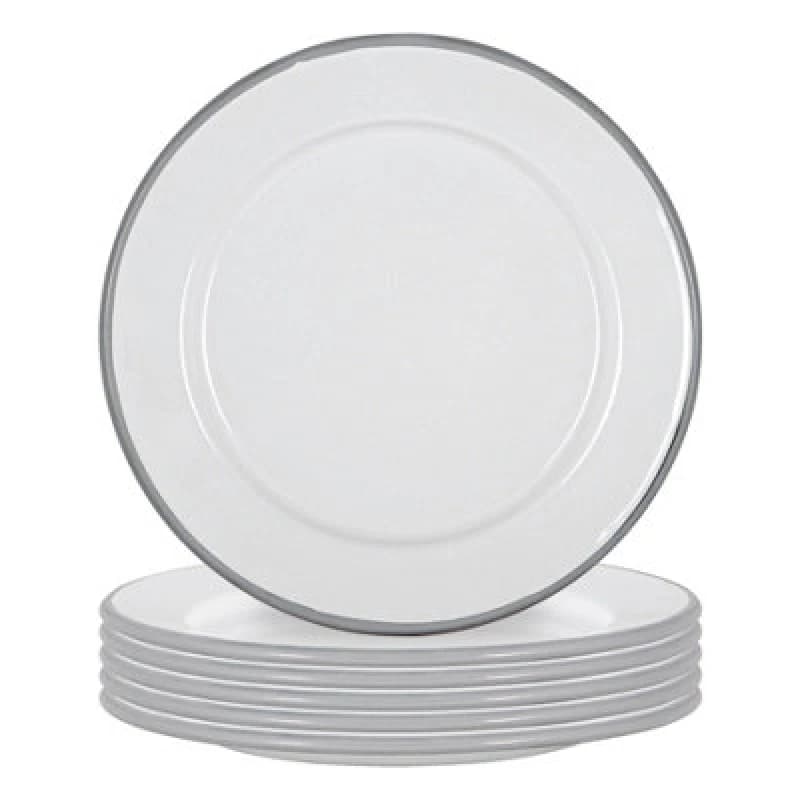 Argon Tableware White Enamel Side Plates - 20Cm - Grey - Pack Of 6