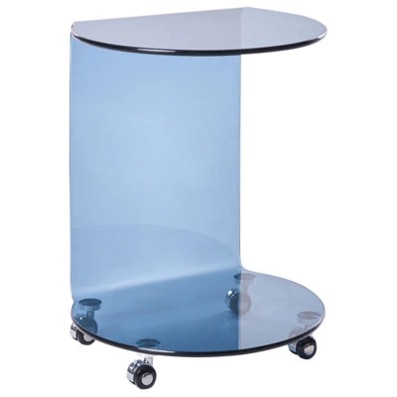 Beliani Side Table Minto Tempered Glass Blue With Wheels