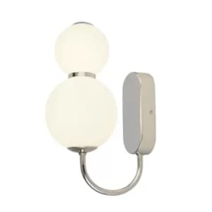 2 Light Wall Light, Chrome With Opal Glass Shades