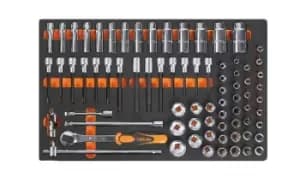 Beta Tools M120 75pc 1/2" Dr Socket Bit & Accessory Set in Soft Tray Roller Cab