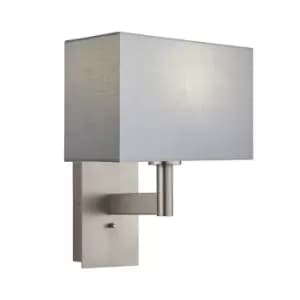 Owen Rectangular Wall Lamp Matt Nickel Plate, Grey Fabric Shade With USB Socket
