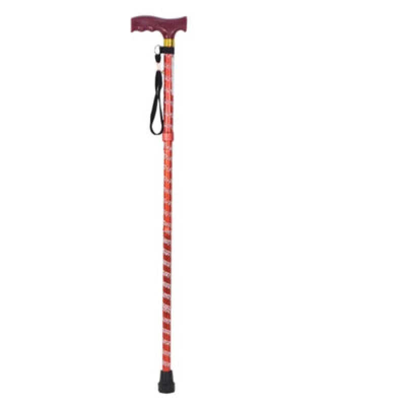 Loops Red Extendable Walking Stick with Plastic Handle - Engraved Pattern - Foldable Multi
