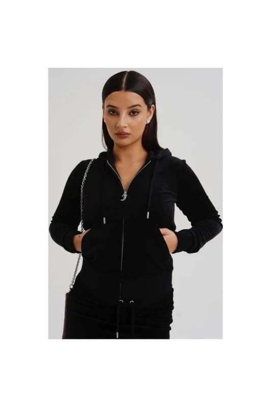 (X-Small, Black) Juicy Couture Robertson Velour Zip Front Hoodie
