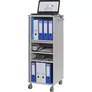 Office and media caddy, with 4 compartments, 1 extendable countertop, light grey