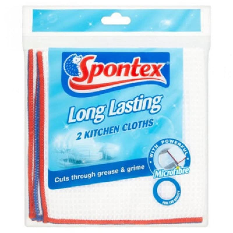 Spontex Long Lasting Kitchen Cloths Pack of 2 White unisex