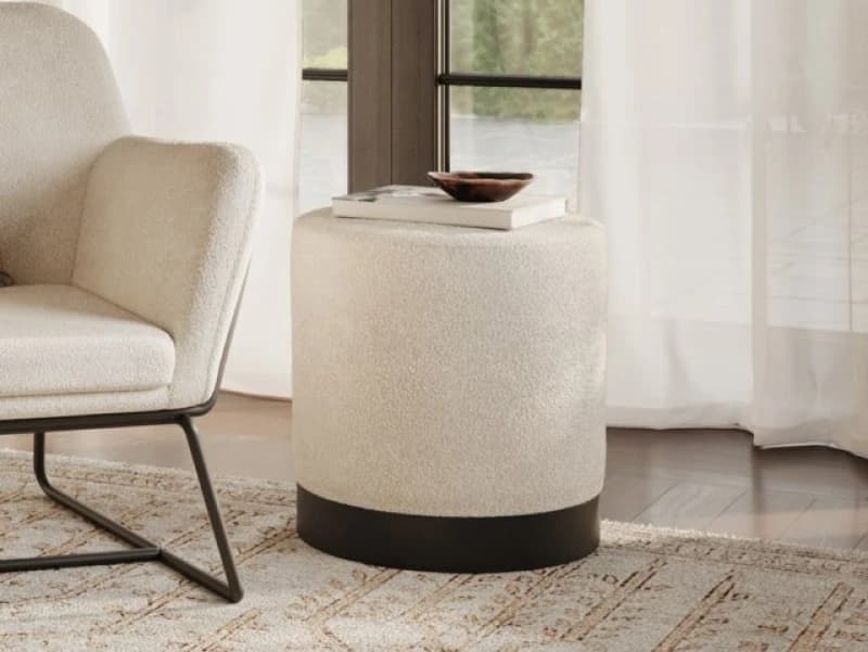 LPD Lara Ivory and Black Fabric Bedroom Stool