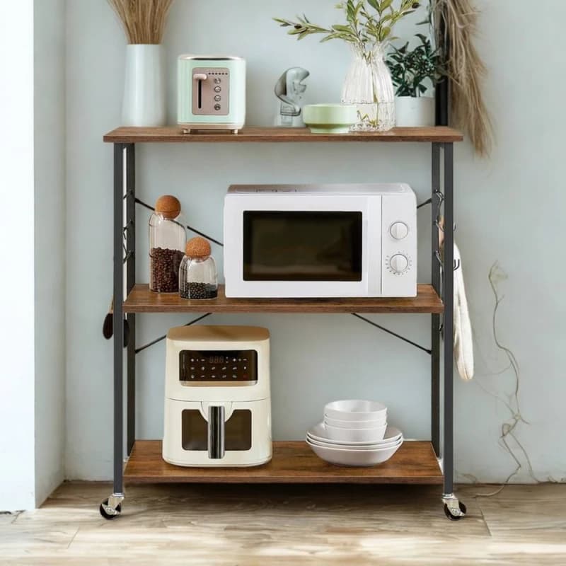 Pirlo Plush Rolling Kitchen Serving Trolley With Wheels Rustic Brown Brown Unisex