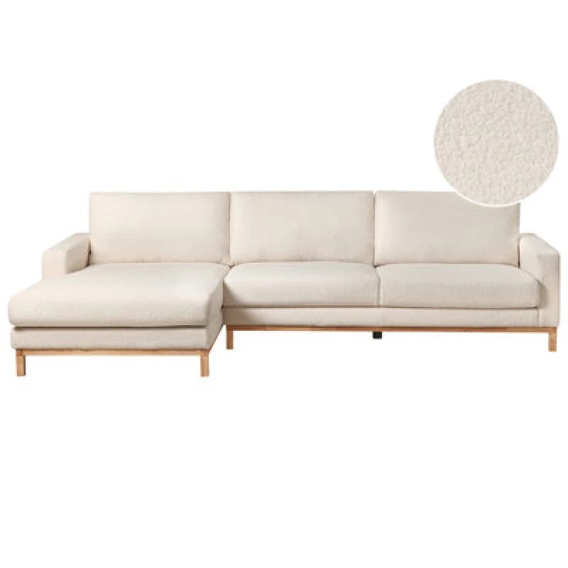 Beliani Corner Sofa 4 Seater Siggard Boucle White Right Hand
