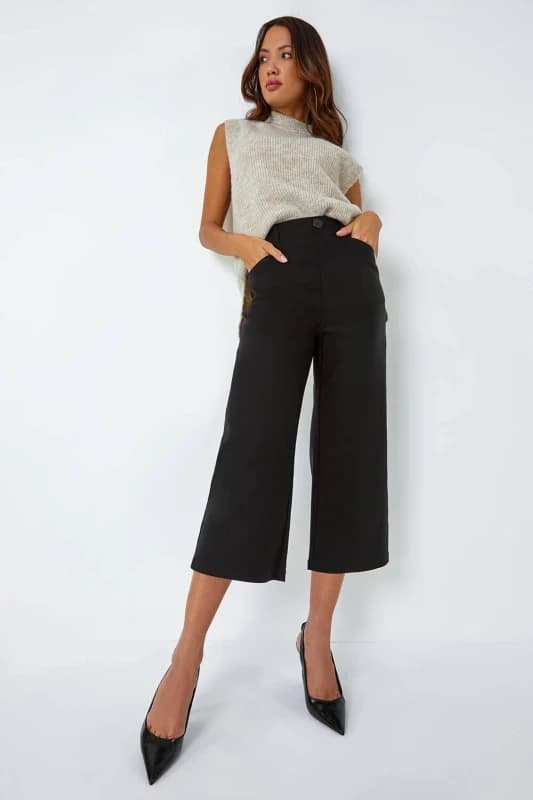 Roman Cropped Stretch Culotte Black