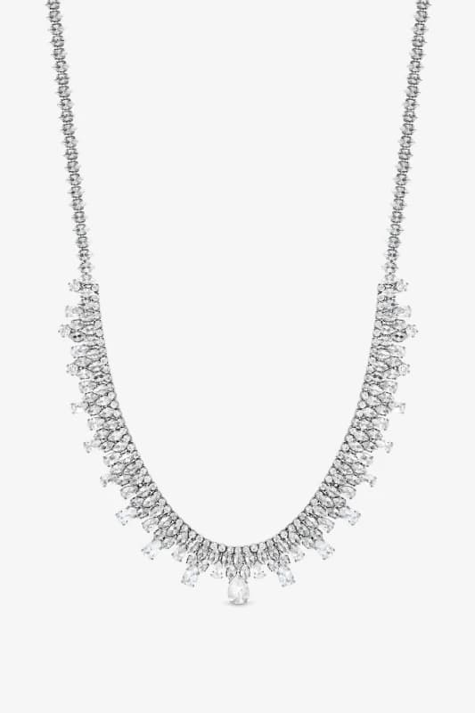 Jon Richard Womens Rhodium Plated & Cubic Zirconia Peardrop Collar Necklace in Silver Silver Female One Size