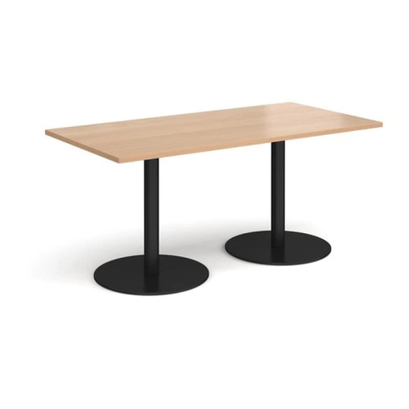 Monza Rectangular Cafe and Bistro Dining Table with Flat Round Black Base - Top 1600mm x 800mm - Beech