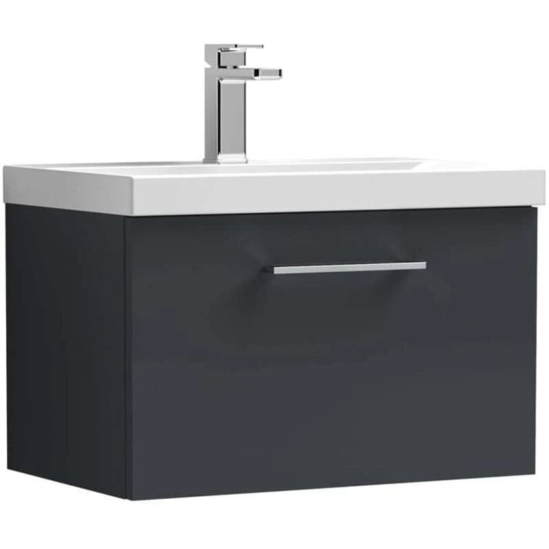Arno Wall Mounted 1 Drawer Vanity Unit With Basin Soft Black