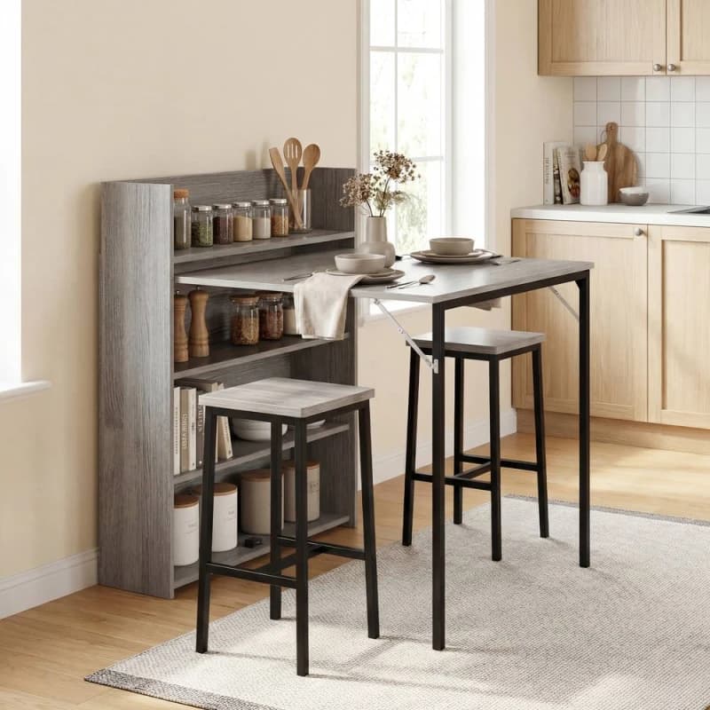 HOMCOM Folding Dining Table, Kitchen Table with Shelves Grey Wood Effect Grey Unisex