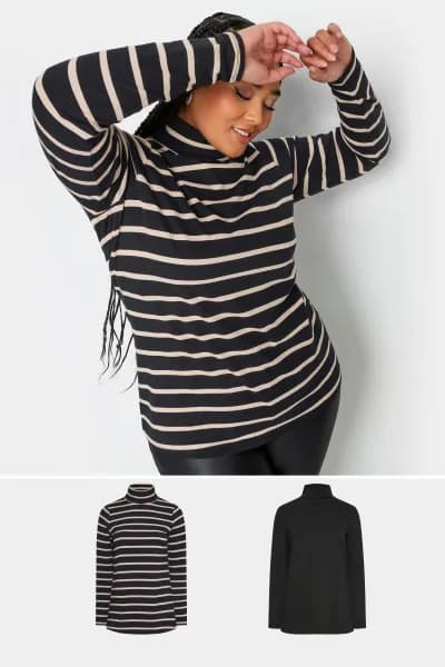 Stripe Turtle Neck Tops