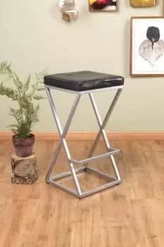Genuine Black Leather Metal Modern Bar Stool