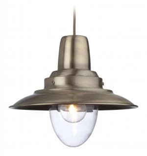 1 Light Dome Ceiling Pendant Antique Brass, Clear Glass, E27
