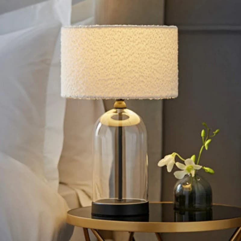 Glass Table Lamp with Boucle Shade