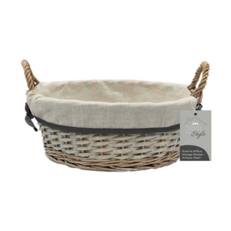 JVL Arianna Round Willow Storage Baskets, Grey Wash Mid Grey