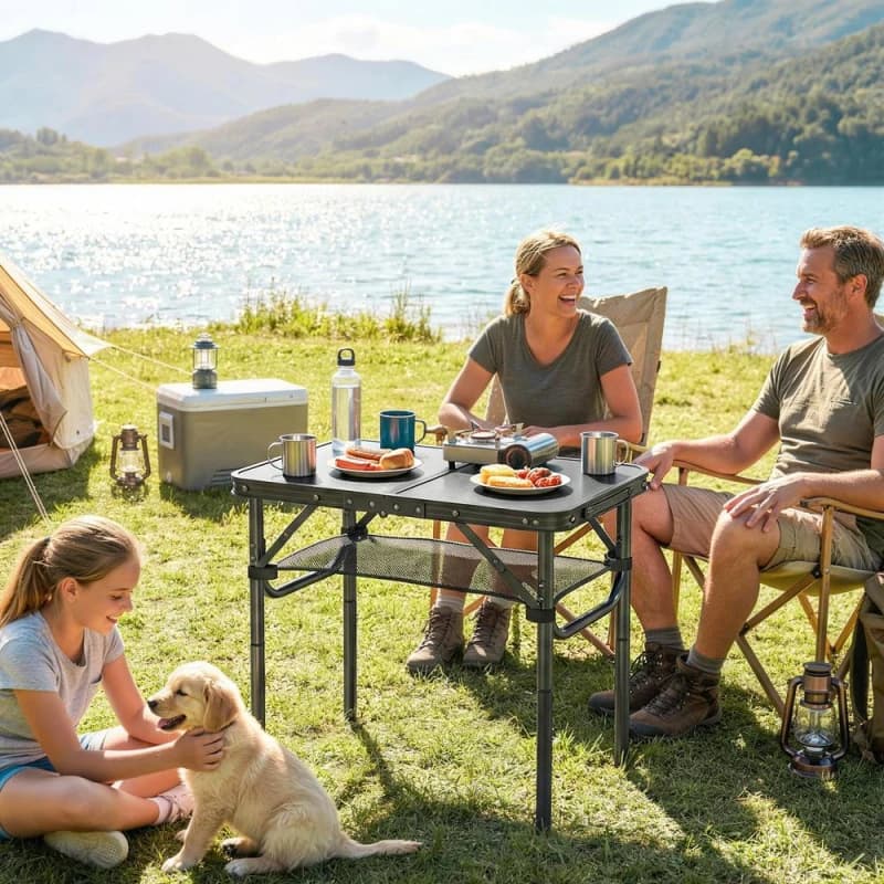 OUTSUNNY 2ft Folding Camping Table, Picnic Table with Storage Layer, Black Unisex