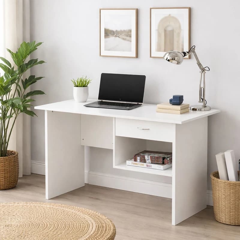 RAYGAR Raygar - Computer Desk with Drawer and Open Storage Space - White RG0436