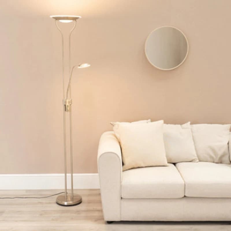 ValueLights Beata Integrated LED Uplight Floor Lamp with Task Reading Side Lamp Silver