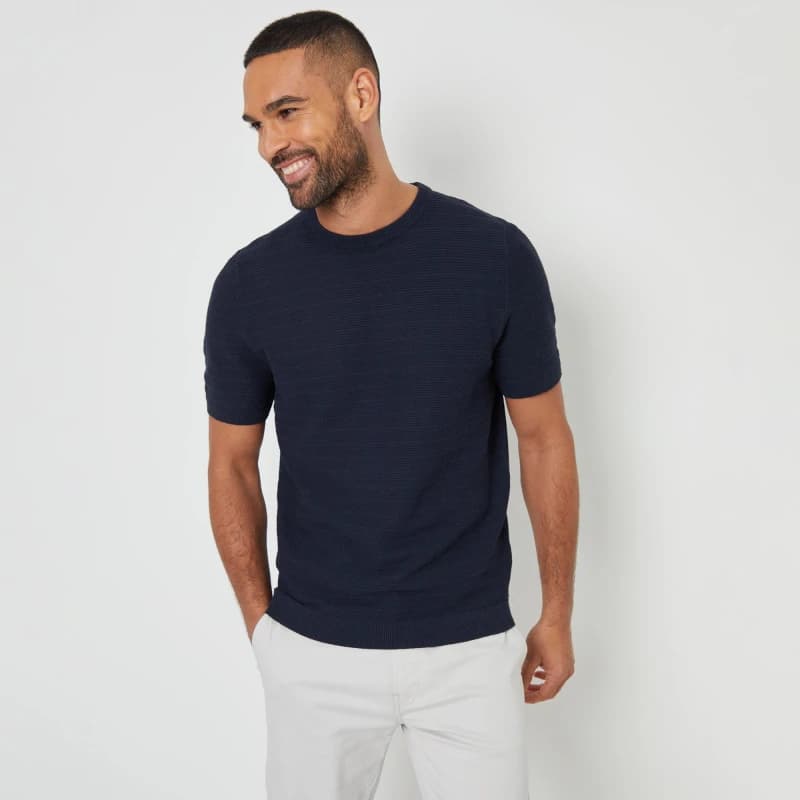 Threadbare Textured Knitted T-Shirt Navy