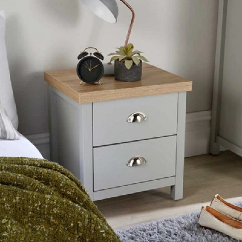 Home Source Avon 2 Drawer Bedside Table Bedroom Storage Unit Grey unisex