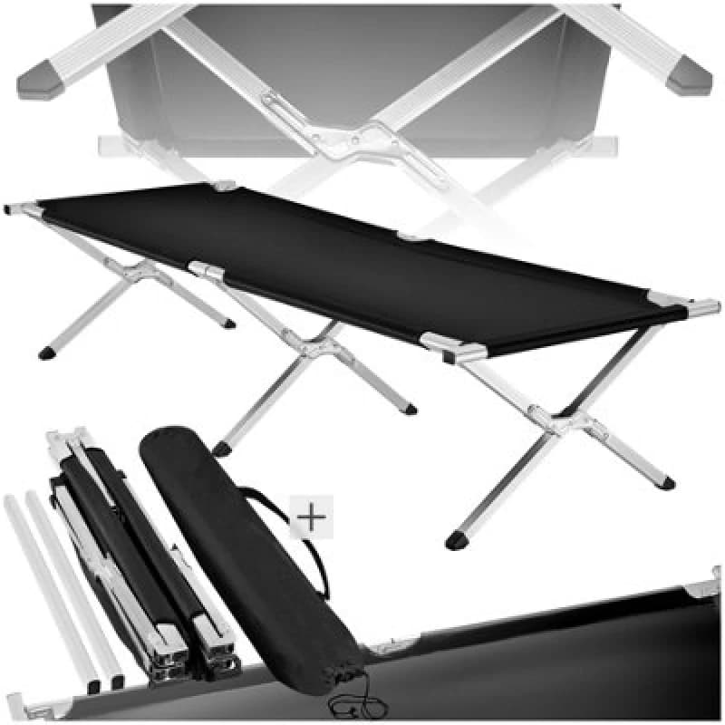 Tectake Camp Bed - Foldable Camping Cot, 150 Kg Load Capacity - Black