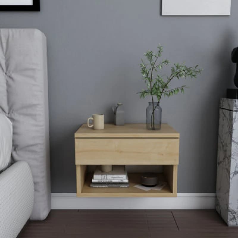 Decorotika Jamot Floating Wall Mounted Nightstand Bedside Table Light Oak