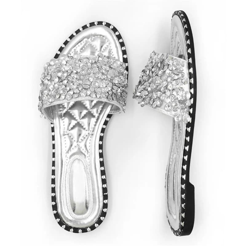 Where's That From 'Belle' Diamante Sparkly Flat Sliders Silver