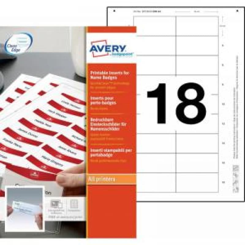 Avery Printable Inserts 65mm x 30mm All Printer Types 180 Inserts10 EXR65365AV