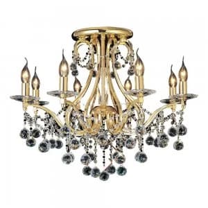 Semi Flush Ceiling 8 Light French Gold, Crystal