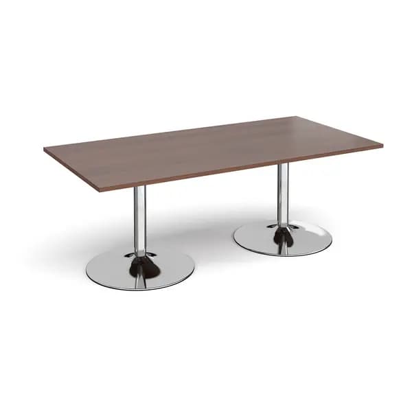 Trumpet Base Rectangular Office Boardroom Table - Walnut - Chrome Base - W2000mm