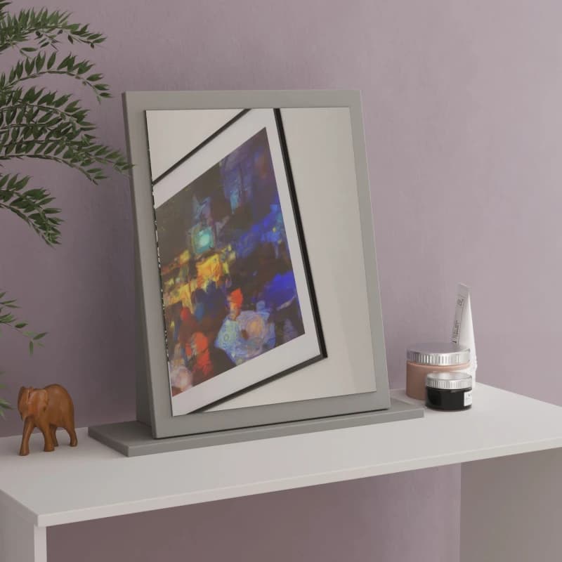 Linear Grey Rectangular Freestanding Framed Mirror, (H)50.5Cm (W)48Cm