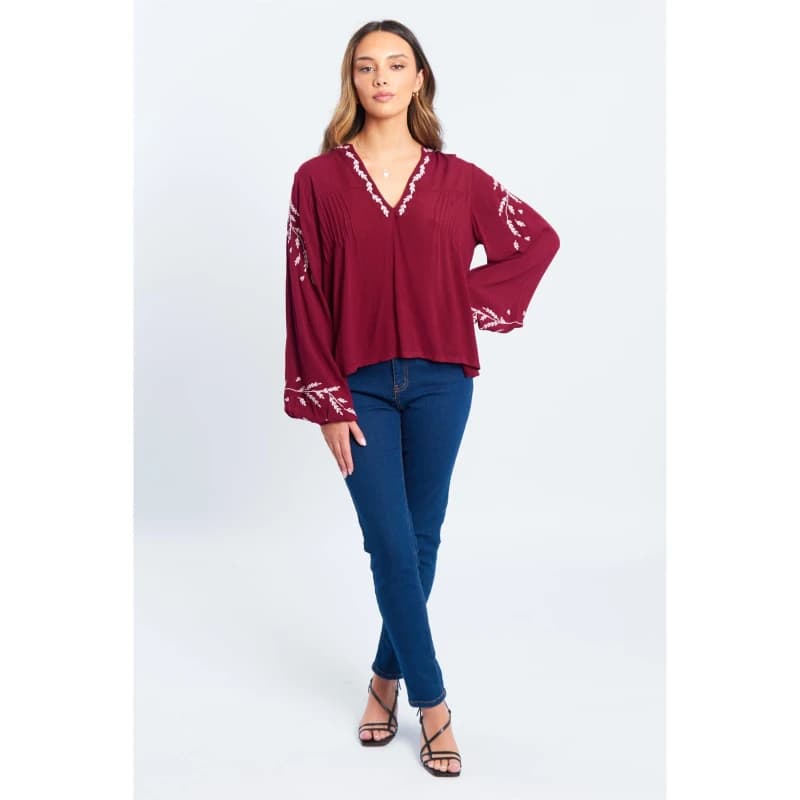 Be You Embroidered Boho Blouse Red 8