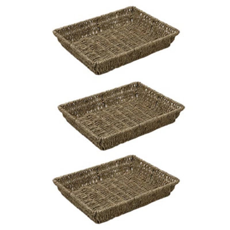 JVL Seagrass Rectangular Storage Tray Pack of 3 - Beige Beige S